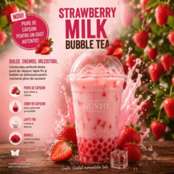 Strawberry Milk Bubble Tea - Patiseria | Cafenea | Brutarie Con Gusto Bakery in Chișinău