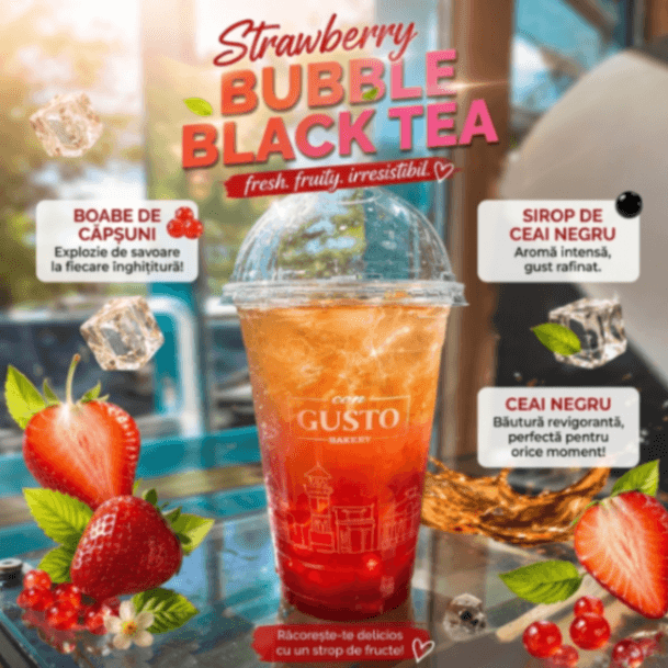 Strawberry Bubble Black Tea - Patiseria | Cafenea | Brutarie Con Gusto Bakery in Chișinău